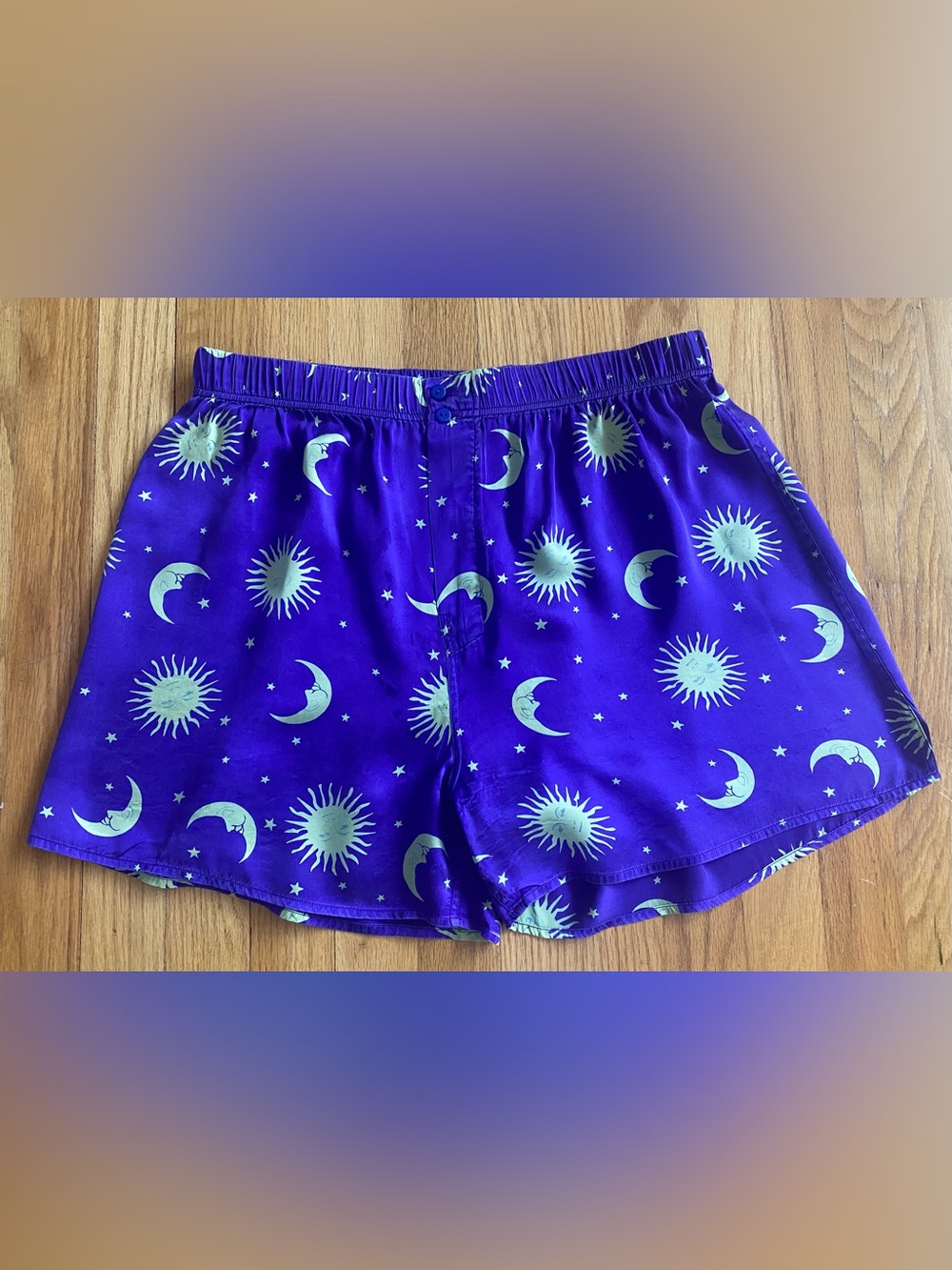 Vintage 90s Men's ASILK Boxers *Large* Purple Sun Moon Stars Silk Boxer Shorts